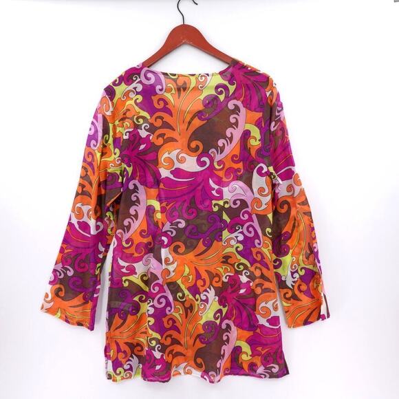 Athleta Dress Medium Multi Tunic Cover Up Mod Psychedelic Leaves Resort - Picture 5 of 14